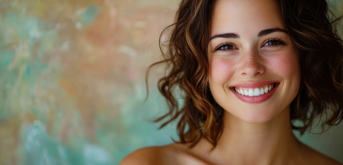 A young smiling egg donor looking at the camera